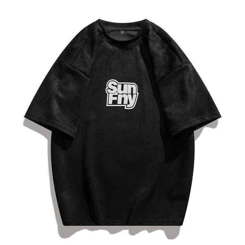 Elasticity Suede-Like Loose Fit Versatile Round Neck Short Sleeve Tee