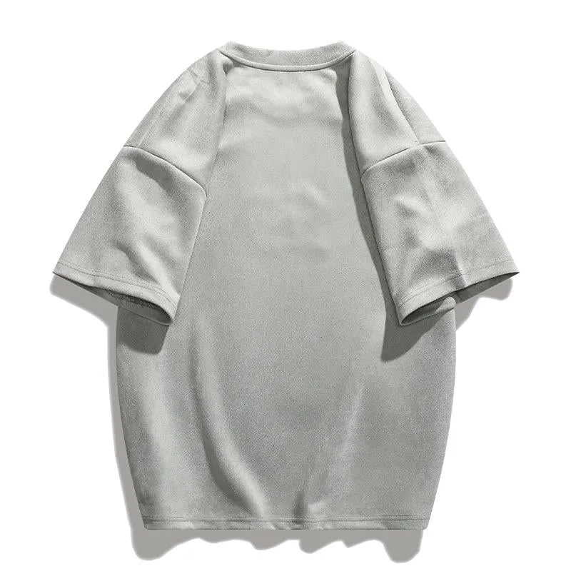 Elasticity Suede-Like Loose Fit Versatile Round Neck Short Sleeve Tee