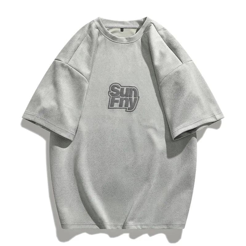 Elasticity Suede-Like Loose Fit Versatile Round Neck Short Sleeve Tee
