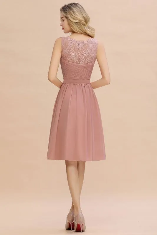 Elegant Ruffle Chiffon Short Bridesmaid Dress Sleeveless V-Neck Aline Knee Length Homecoming Dress