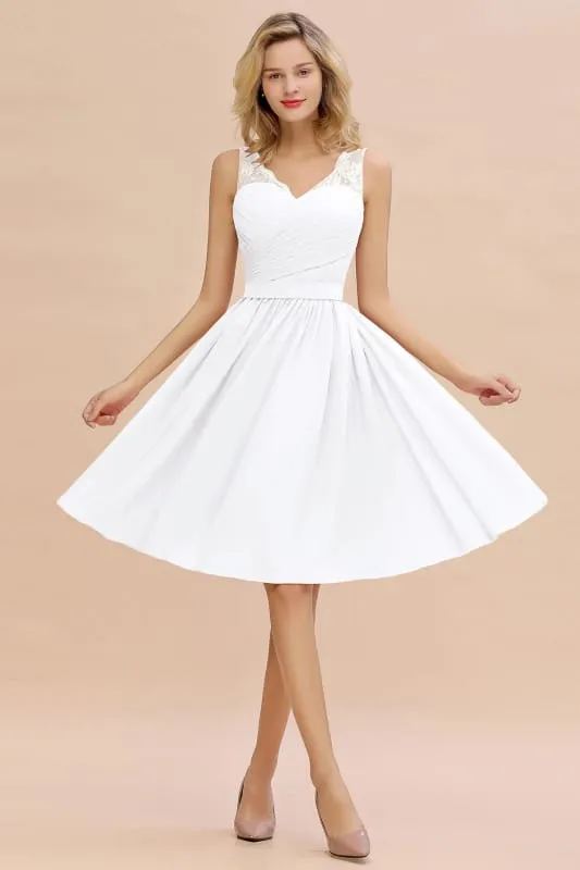 Elegant Ruffle Chiffon Short Bridesmaid Dress Sleeveless V-Neck Aline Knee Length Homecoming Dress