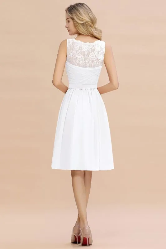 Elegant Ruffle Chiffon Short Bridesmaid Dress Sleeveless V-Neck Aline Knee Length Homecoming Dress