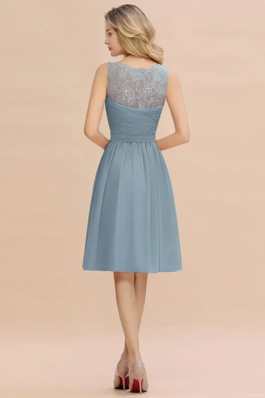Elegant Ruffle Chiffon Short Bridesmaid Dress Sleeveless V-Neck Aline Knee Length Homecoming Dress