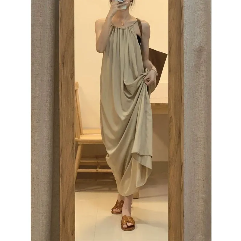 French Style Artistic Cinched Waist Sleeveless Dress