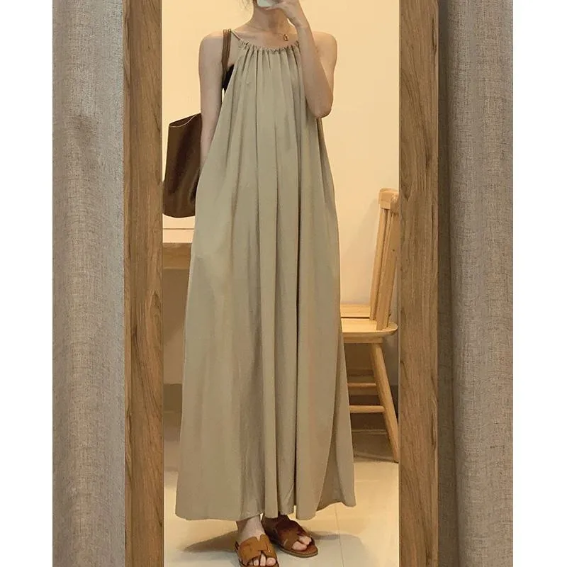 French Style Artistic Cinched Waist Sleeveless Dress