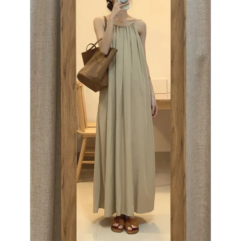 French Style Artistic Cinched Waist Sleeveless Dress
