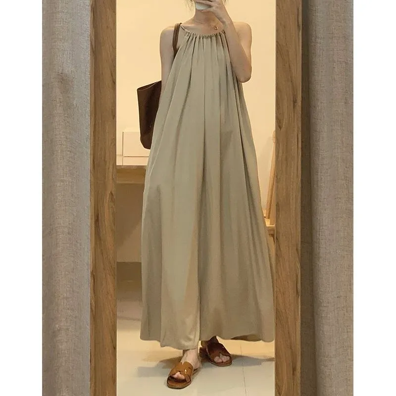 French Style Artistic Cinched Waist Sleeveless Dress