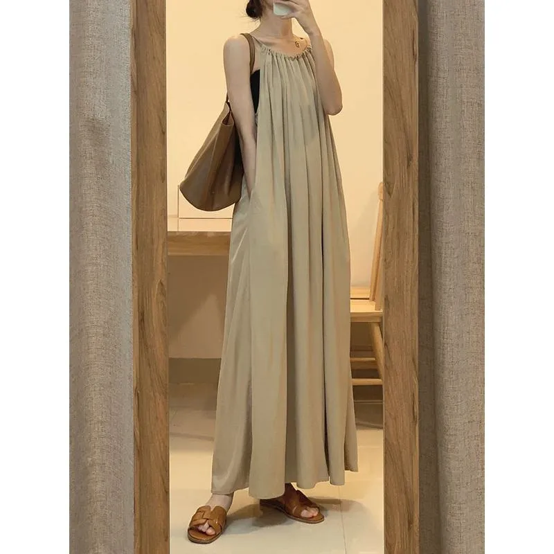French Style Artistic Cinched Waist Sleeveless Dress