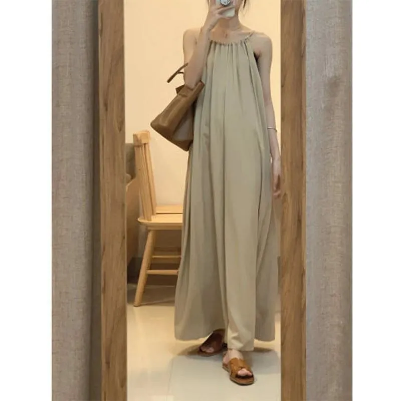 French Style Artistic Cinched Waist Sleeveless Dress