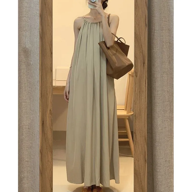 French Style Artistic Cinched Waist Sleeveless Dress