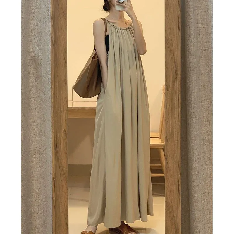 French Style Artistic Cinched Waist Sleeveless Dress