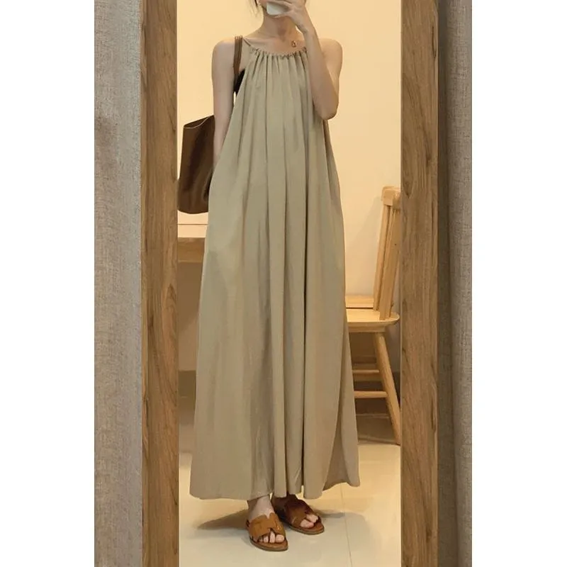 French Style Artistic Cinched Waist Sleeveless Dress