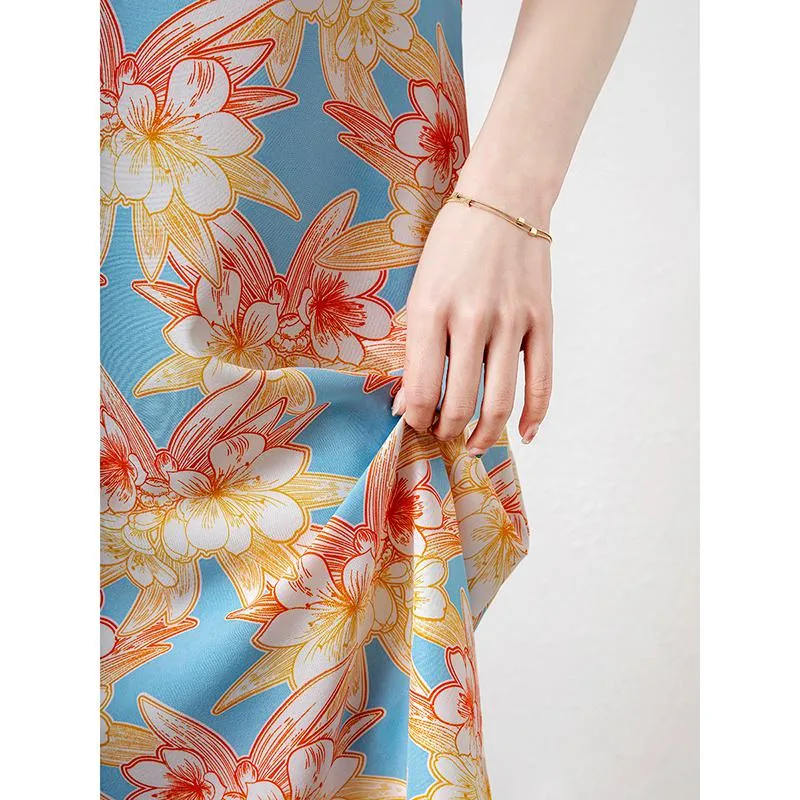 Gentle Slimming Floral Print Versatile Slim-Fit Dress