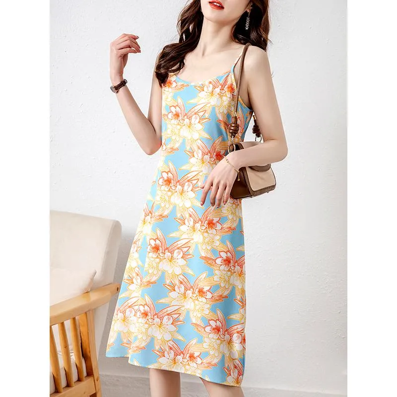 Gentle Slimming Floral Print Versatile Slim-Fit Dress