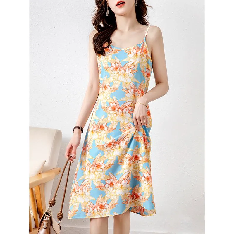 Gentle Slimming Floral Print Versatile Slim-Fit Dress