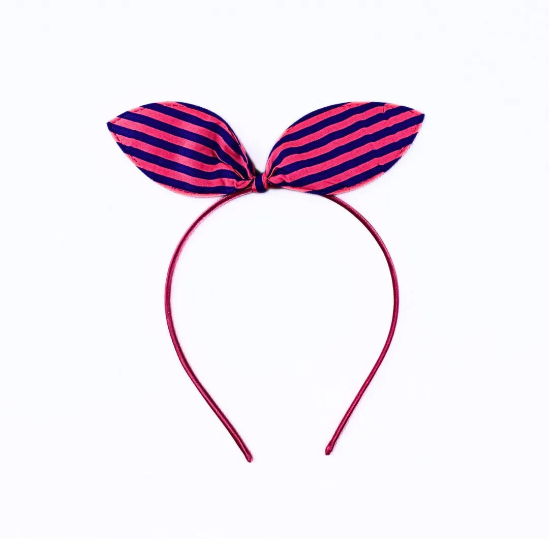 Girls blue and pink  lining bow hair band