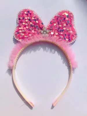 Girls pink bow sequin hair band