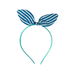 Girls sea blue and white lining bow hair band