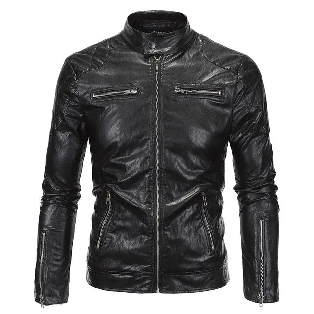 HEE GRAND Spirng Fashion PU Leather Rider Jackets for Men