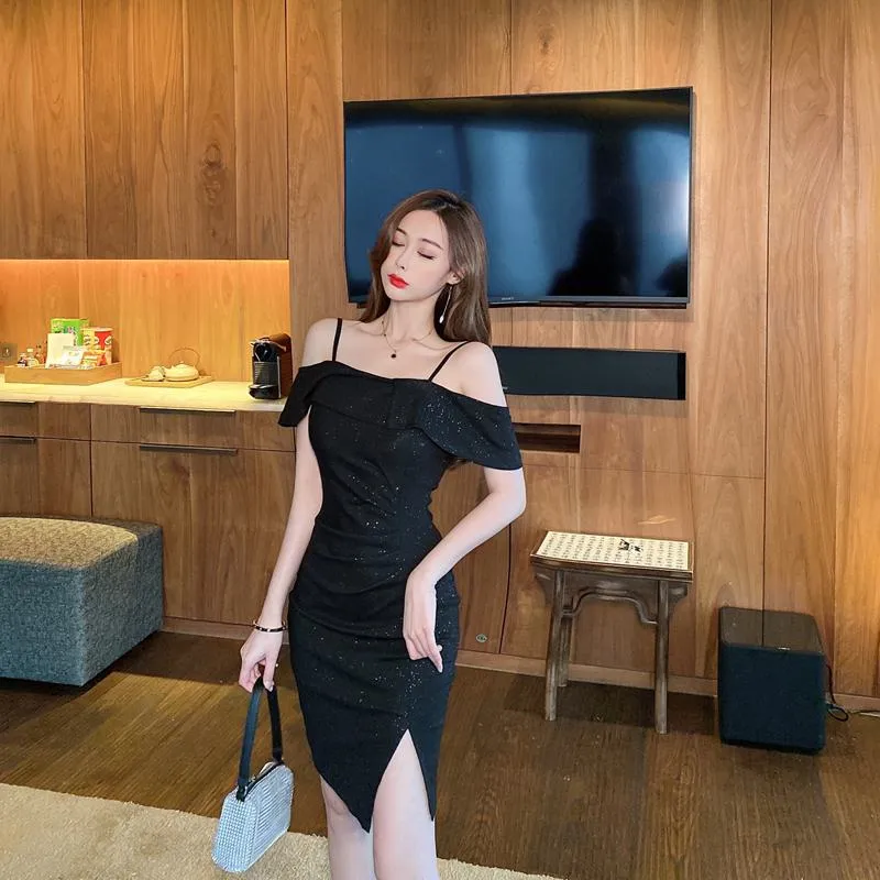 Hepburn Off-Shoulder Sequined French Style Cami Dress