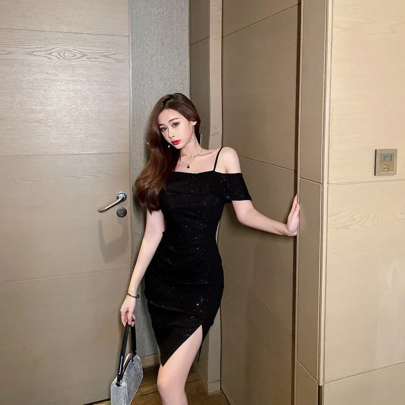 Hepburn Off-Shoulder Sequined French Style Cami Dress