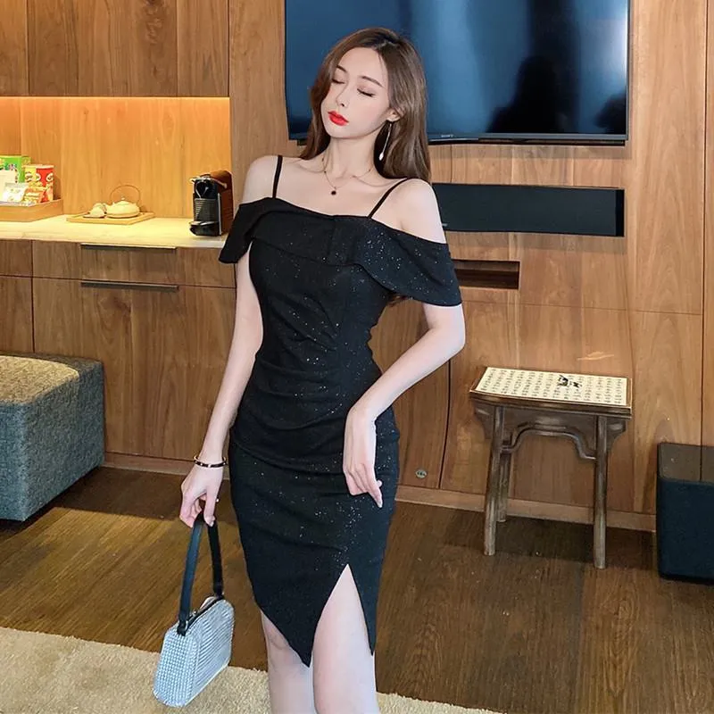 Hepburn Off-Shoulder Sequined French Style Cami Dress