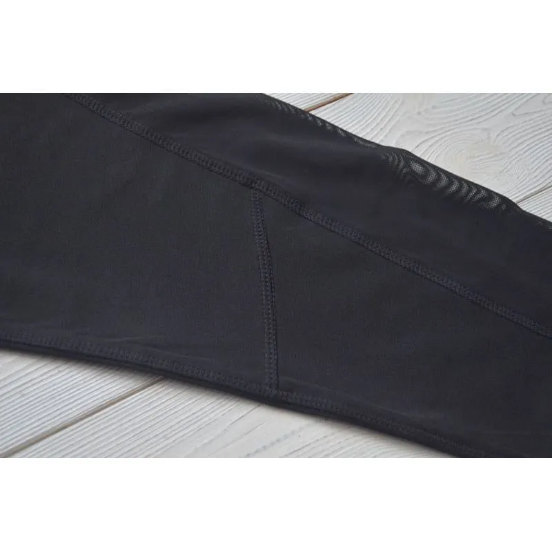 High-Waisted Yoga Solid Color Mesh Tight-Fitting Sports Fitness Running Patchwork Side Sports Leggings