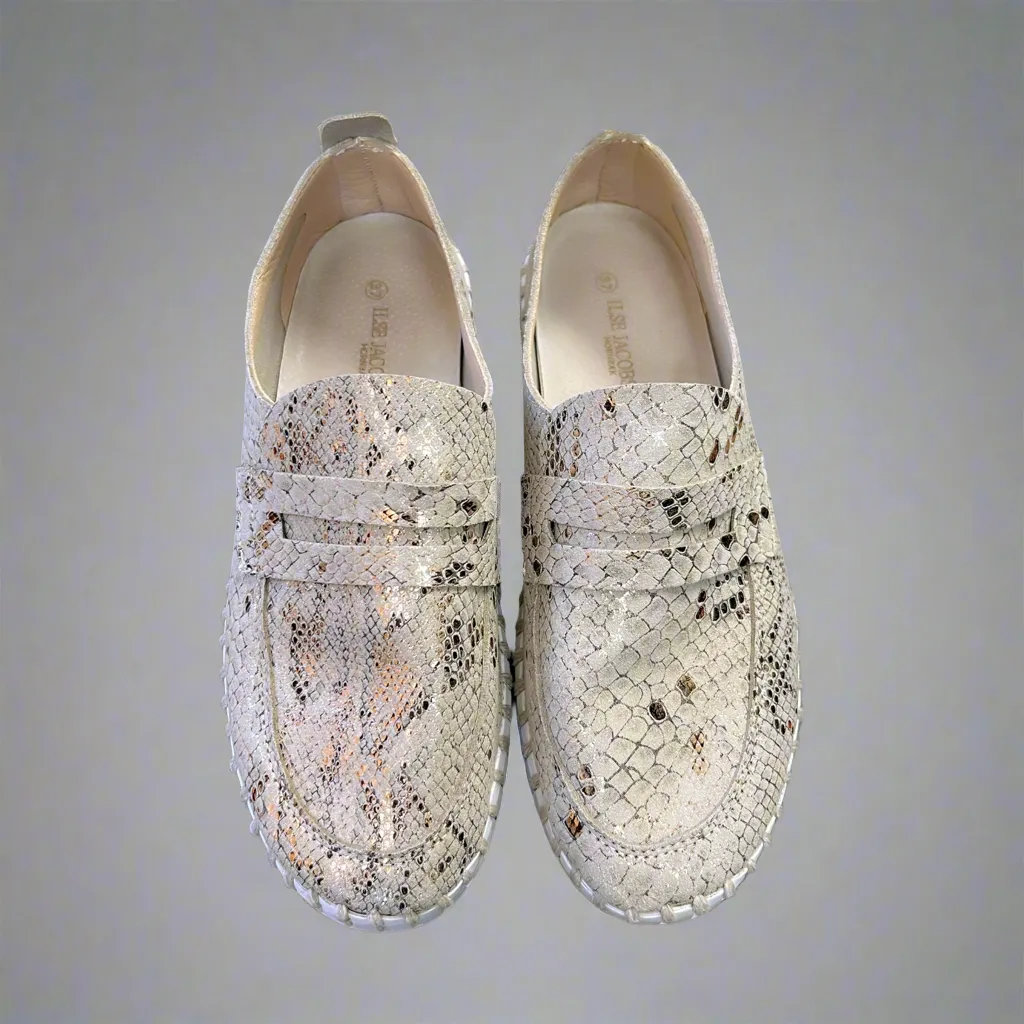 Ilse Jacobsen taupe metallic snake Tulip shoes, size 7