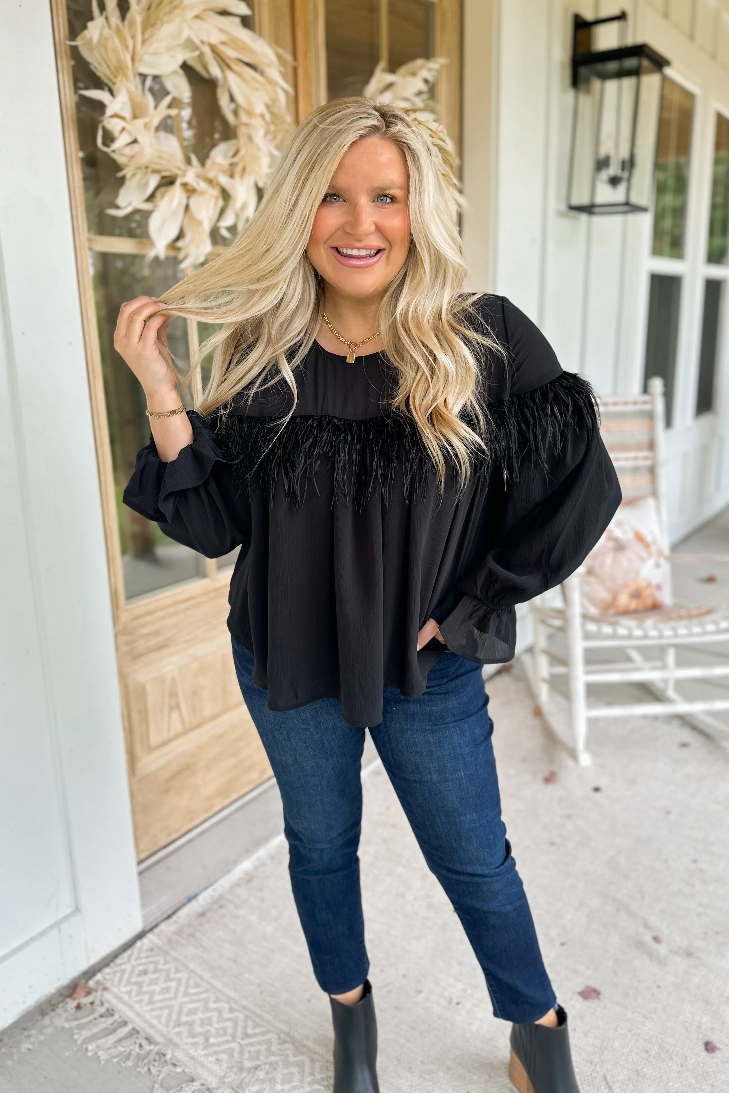 Jameson Feather Detail Long Sleeve Top *FINAL SALE*