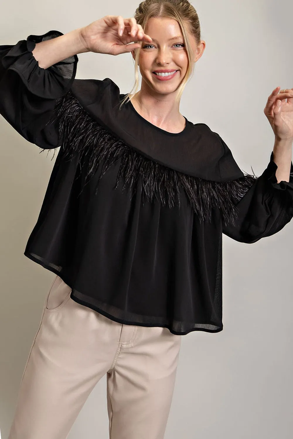 Jameson Feather Detail Long Sleeve Top *FINAL SALE*