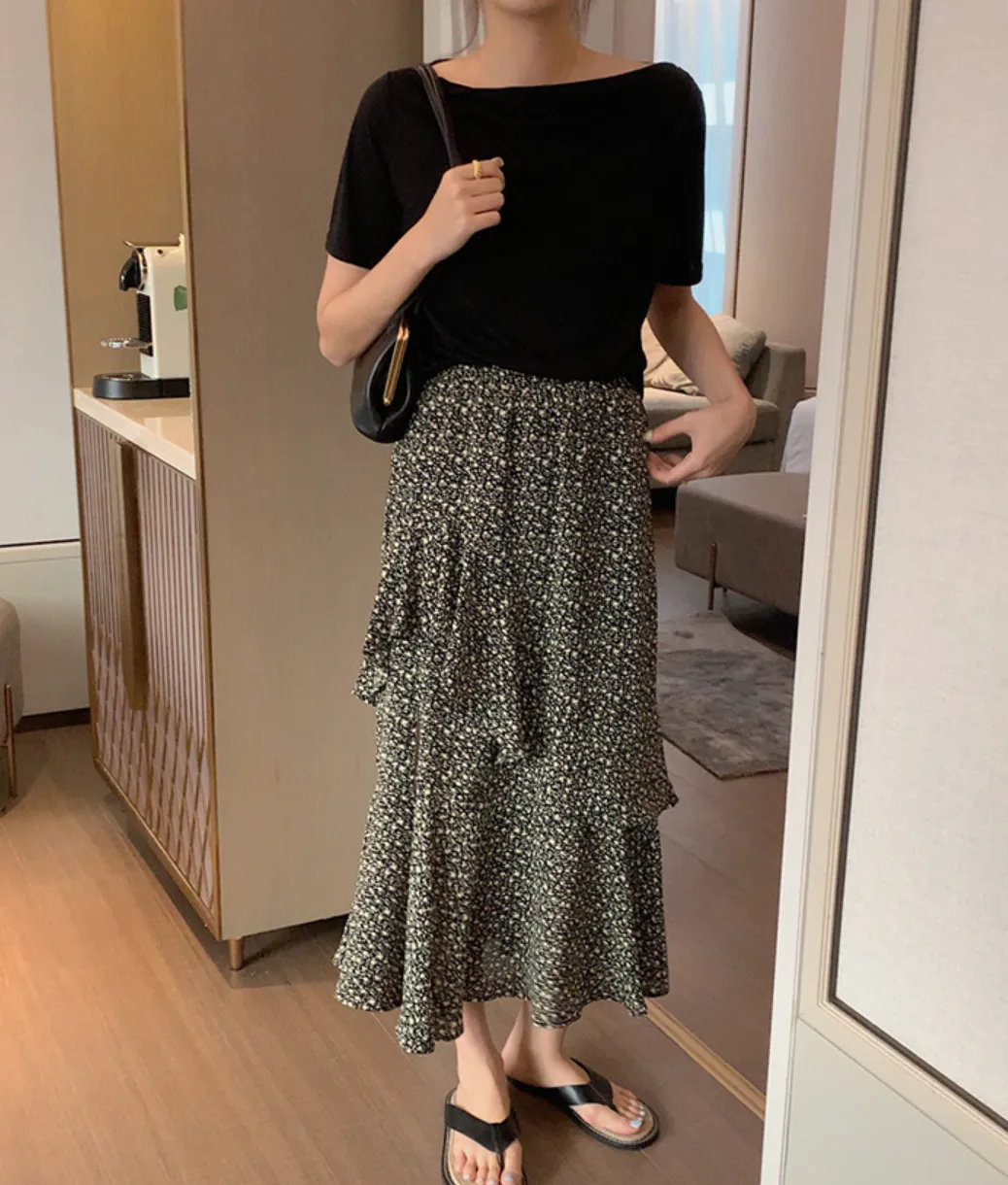 [Korean Style] Cowl Neck Solid Color Short Sleeve Top
