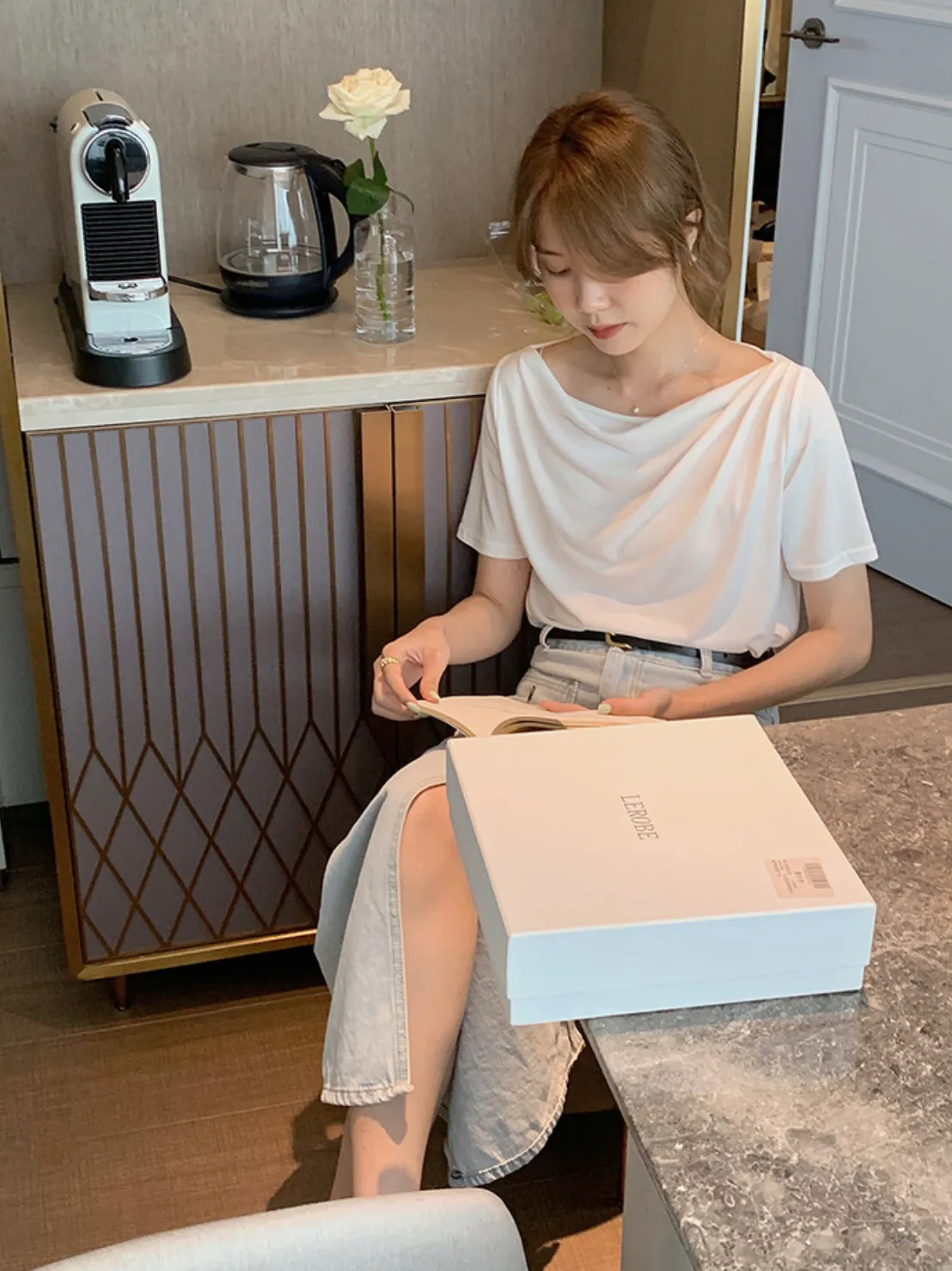 [Korean Style] Cowl Neck Solid Color Short Sleeve Top