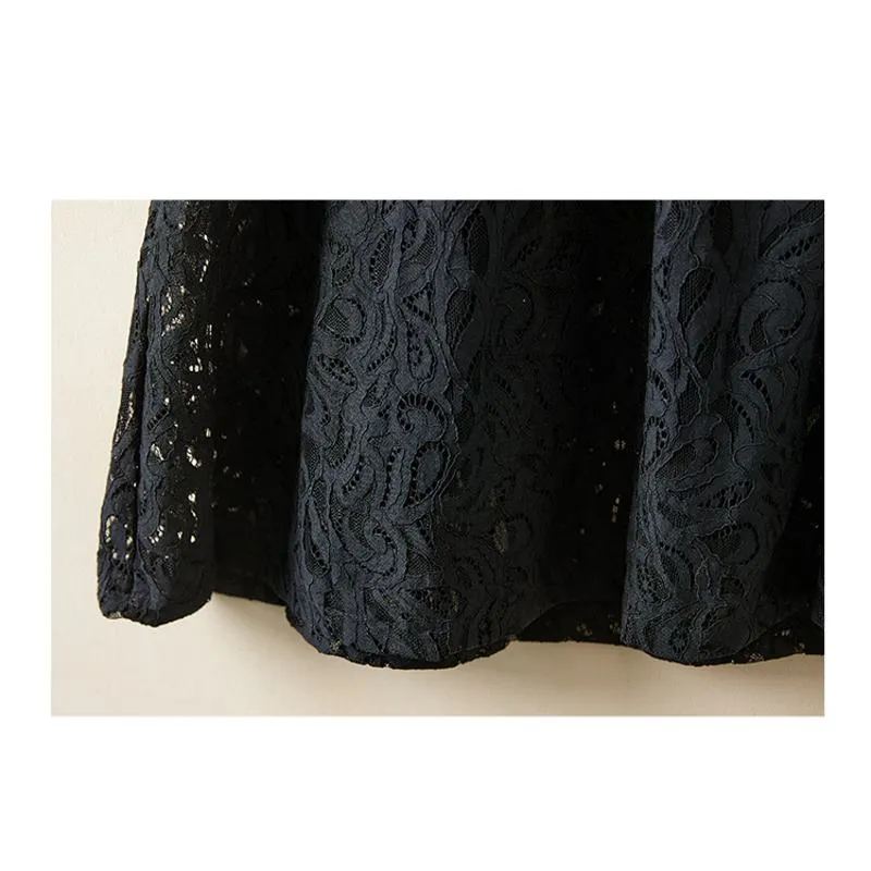Lace Slimming Loose Fit Versatile Solid Color A-Line Full Skirt Dress