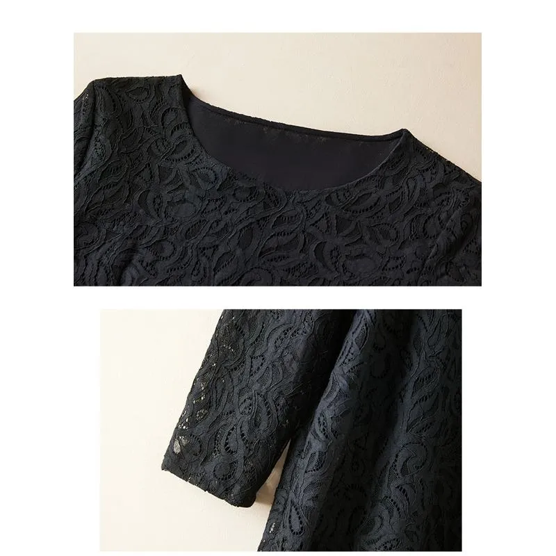 Lace Slimming Loose Fit Versatile Solid Color A-Line Full Skirt Dress