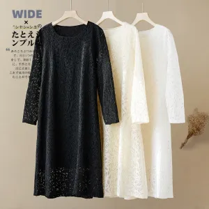 Lace Slimming Loose Fit Versatile Solid Color A-Line Full Skirt Dress