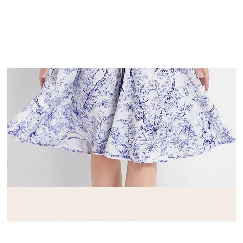 Lapel Jungle Print Waist Belt Pattern Dress