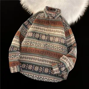 Loose Fit Casual Retro Long Sleeve Shirt