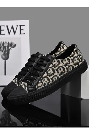Men Comfortable Inner Collar Flat Rubber Soled Elegent Lattice Pattern Lace Up Casual Sneaker Shoes - MSA105594