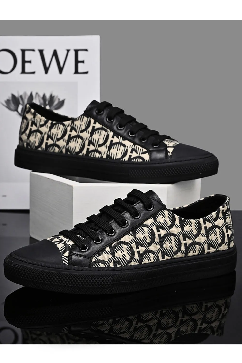 Men Comfortable Inner Collar Flat Rubber Soled Elegent Lattice Pattern Lace Up Casual Sneaker Shoes - MSA105594