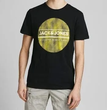 Men J&J Round Tshirt - Black x Yellow