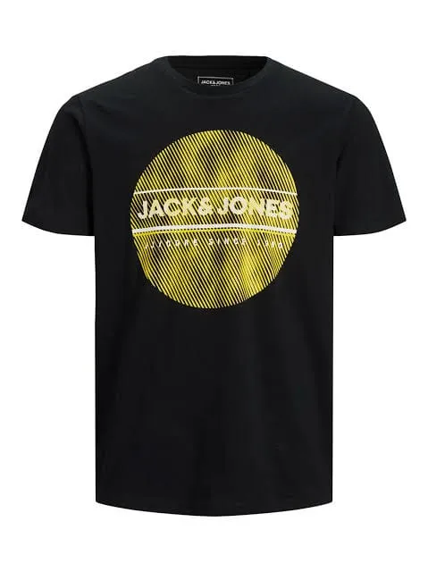 Men J&J Round Tshirt - Black x Yellow