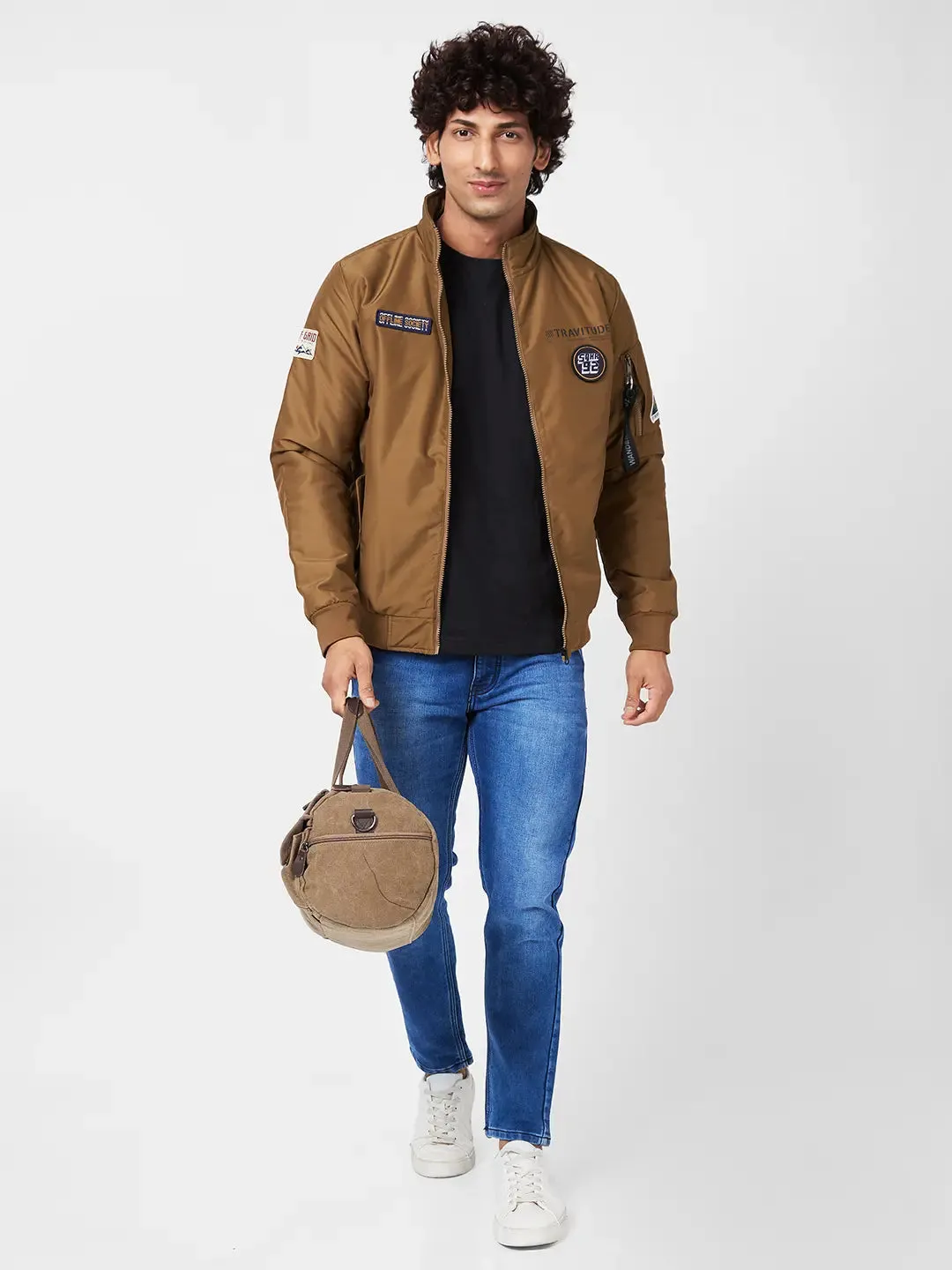Men'S Bomber Jacket With Diy Velcro Badges