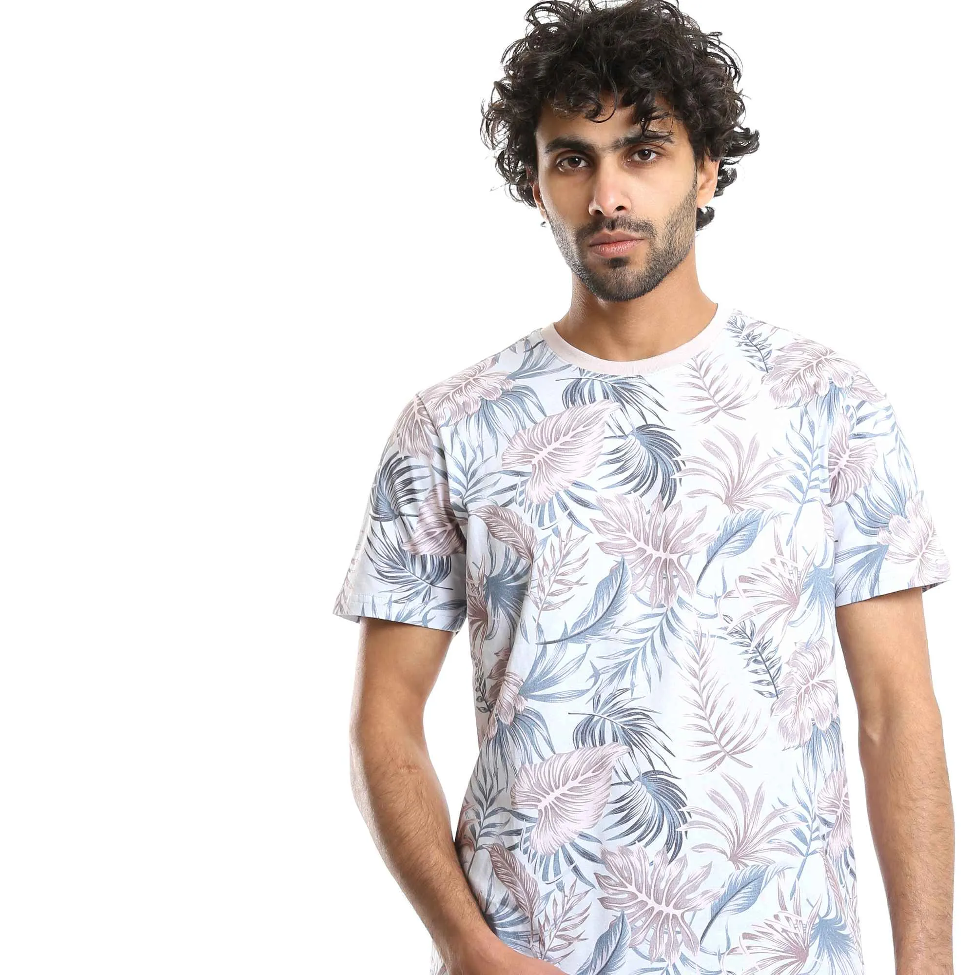 Men's Round Tropical Leaves Tee & Solid Pants Pajama Set - Aqua