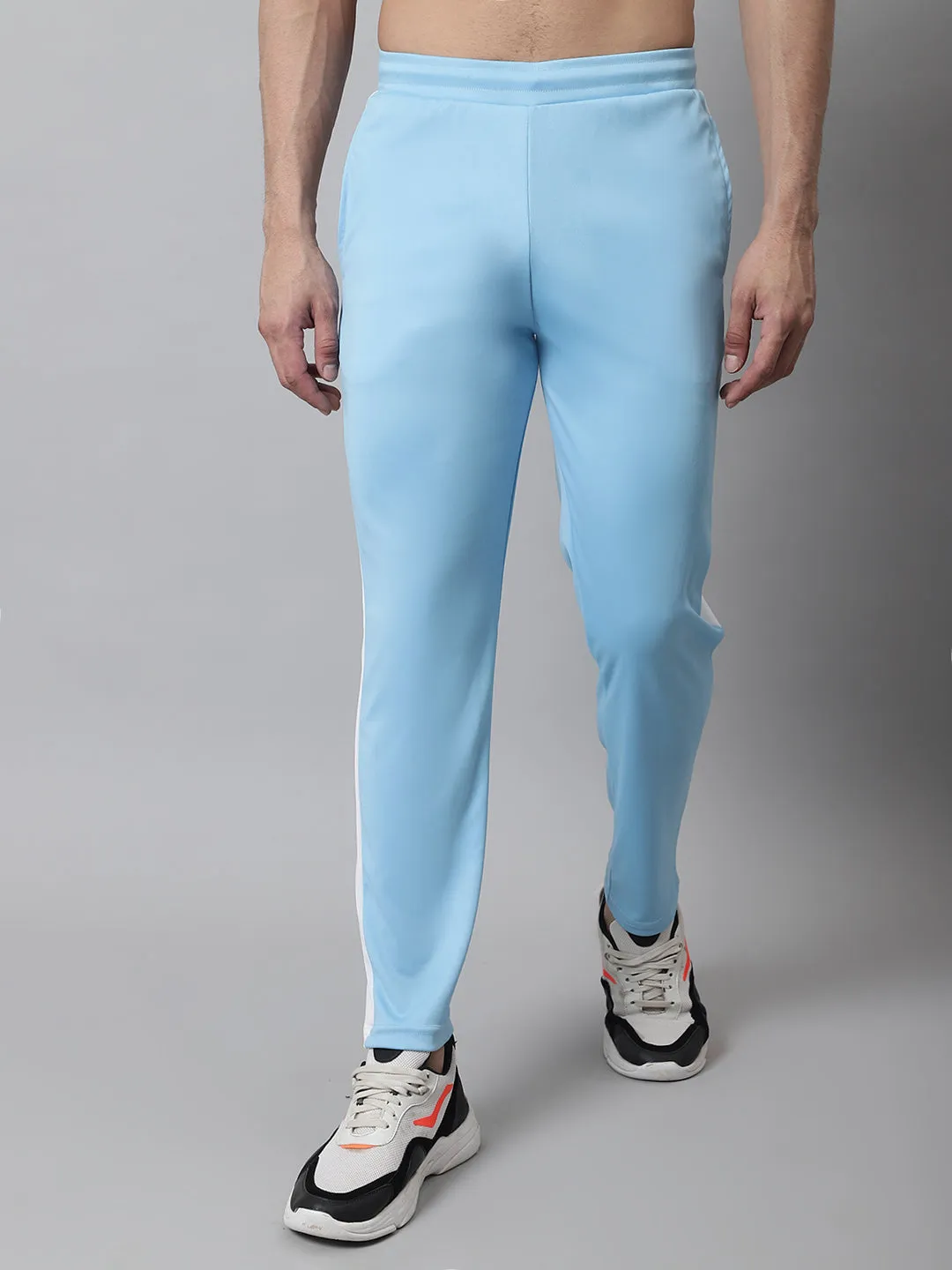 Men'S Sky Blue And White Striped Streachable Lycra Trackpants