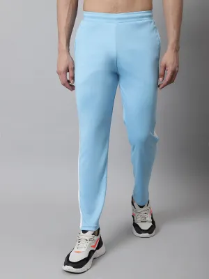 Men'S Sky Blue And White Striped Streachable Lycra Trackpants