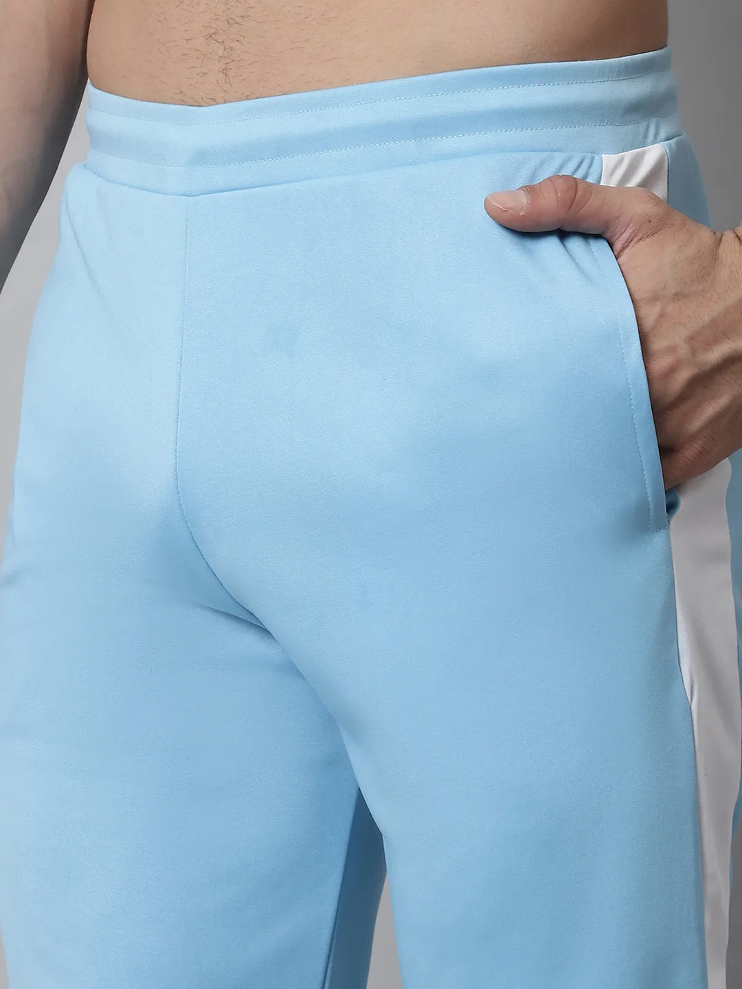 Men'S Sky Blue And White Striped Streachable Lycra Trackpants