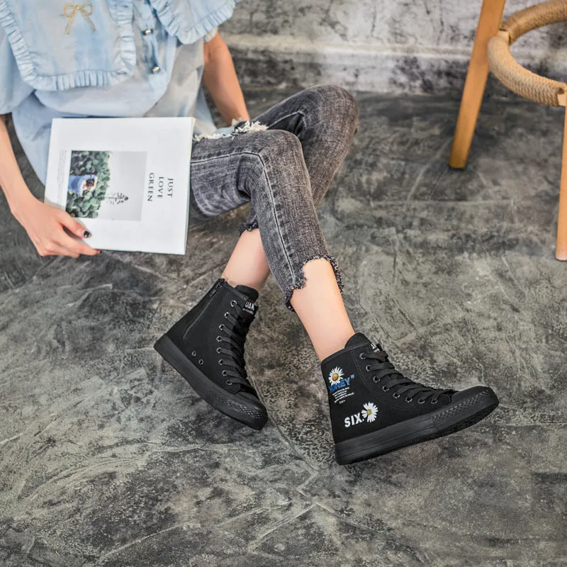 Owlkay Fashion Printed Flat Bottomed High Top Shoes
