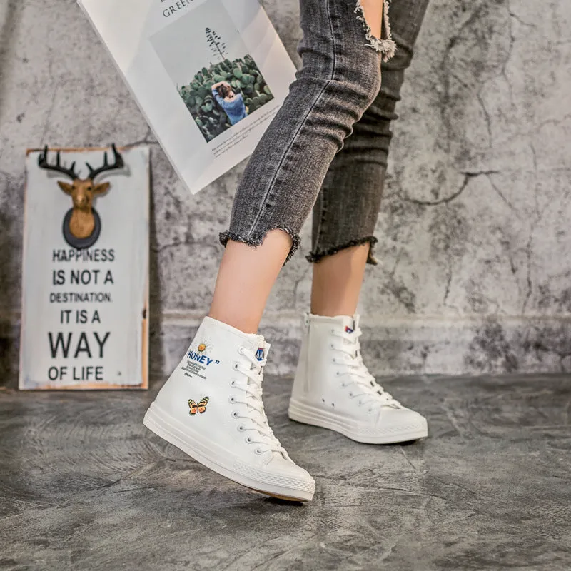 Owlkay Fashion Printed Flat Bottomed High Top Shoes