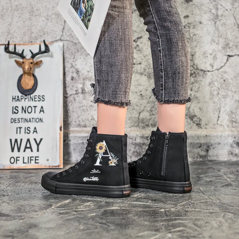 Owlkay Fashion Printed Flat Bottomed High Top Shoes