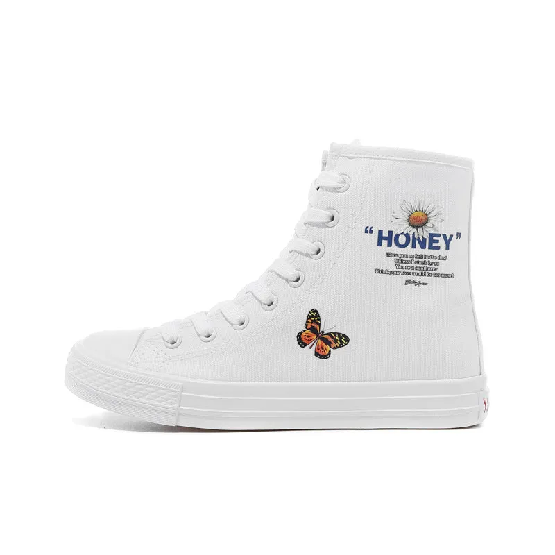 Owlkay Fashion Printed Flat Bottomed High Top Shoes